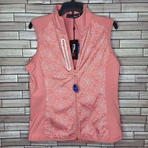 New RLX Ralph Lauren Golf Vest Women's Medium Full-Zip Pink White Pockets Jacket